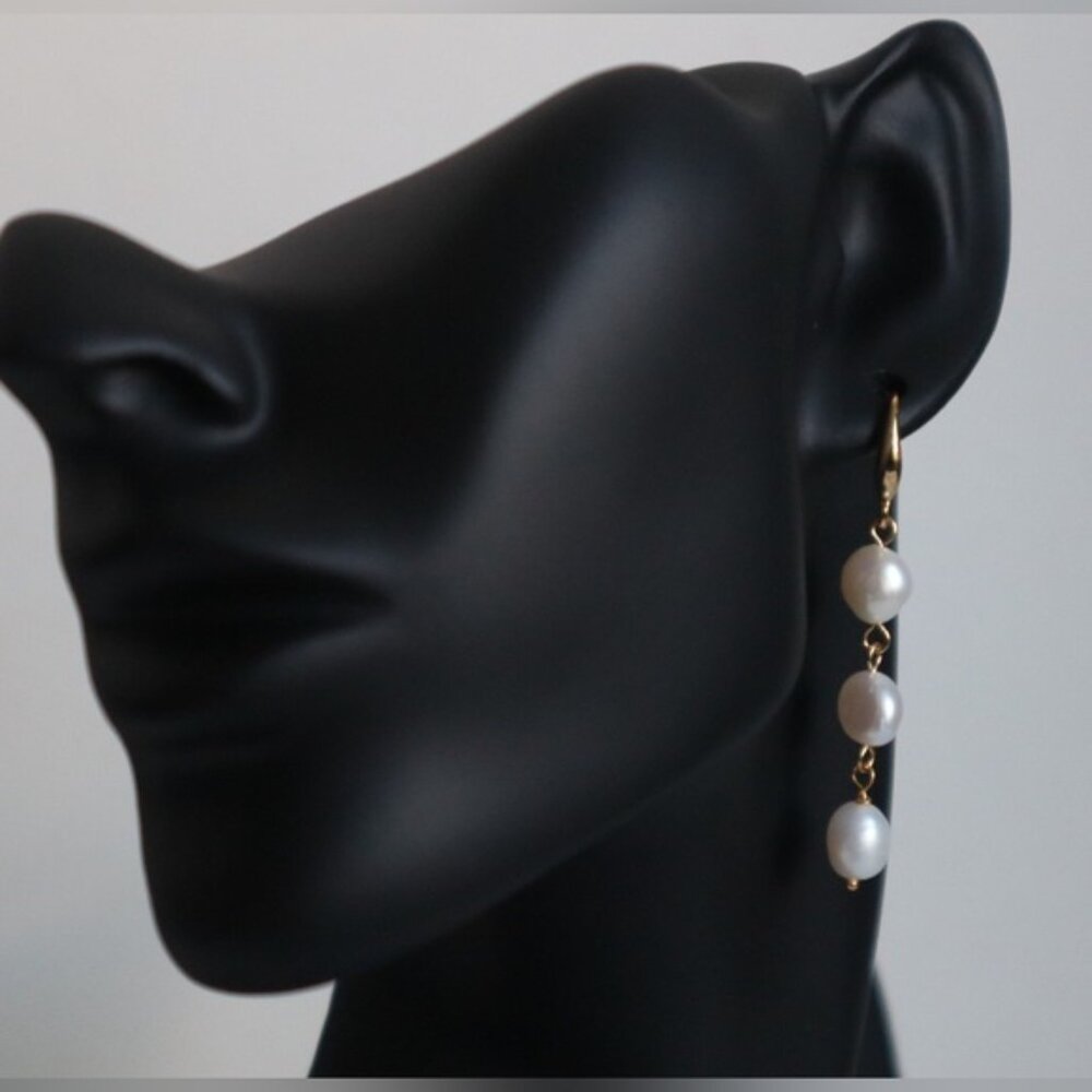 Brand New Genuine 18K Gold over vintage Brass | Natural Baroque Pearls Earrings